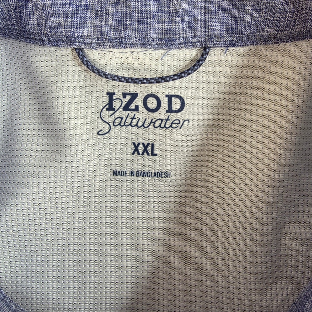 IZOD Saltwater Fishing Shirt‎ Mens XXL Blue Excellent Short Sleeve Mesh Vent - Picture 2 of 8